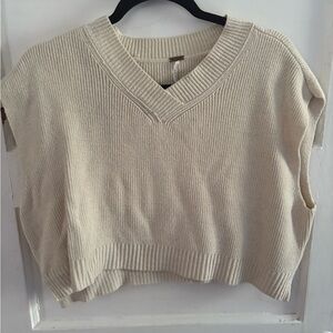 Free People Cream V-Neck Sweater